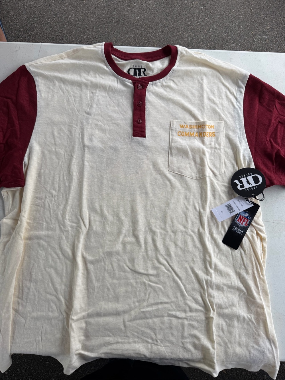 Washington Commanders Short Sleeve Henley Tee in Cream and Burgundy
